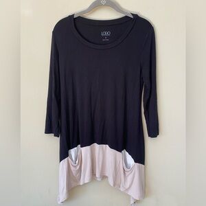 Logo by Lori Goldstein Black and Tan Handkerchief Hem Tunic w/ Front Pockets S